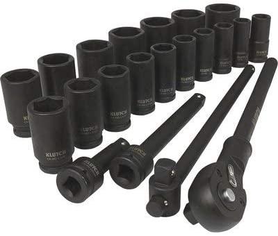 Klutch Jumbo Ratchet and Impact Sockets - 3/4in. Drive, 21-Pc. Set, Deep