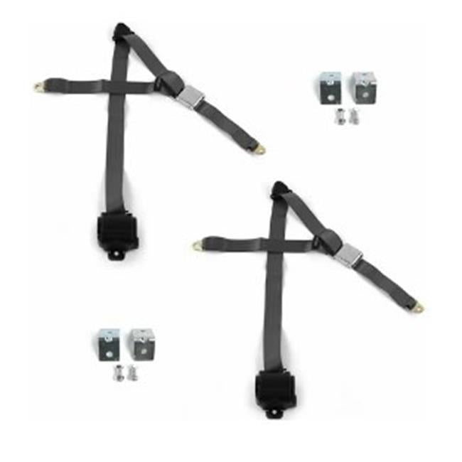 Airplane 2 Point Charcoal Retractable Bucket Seat Belt Kit with Bracketry &amp; 2 Belts for 1971-1978 AMC