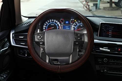 Valleycomfy Steering Wheel Covers Universal 15.75 inch - Genuine Leather, Breathable, Anti Slip &amp; Odor (Coffee, L(15" 1/2-16"))