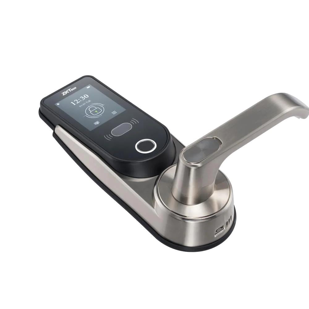 Zinc Silver Smart Lock Entry Door Lever with Hybrid Biometric Technology