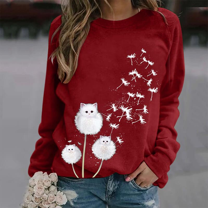 Women's fashion casual cat dandelion sweater