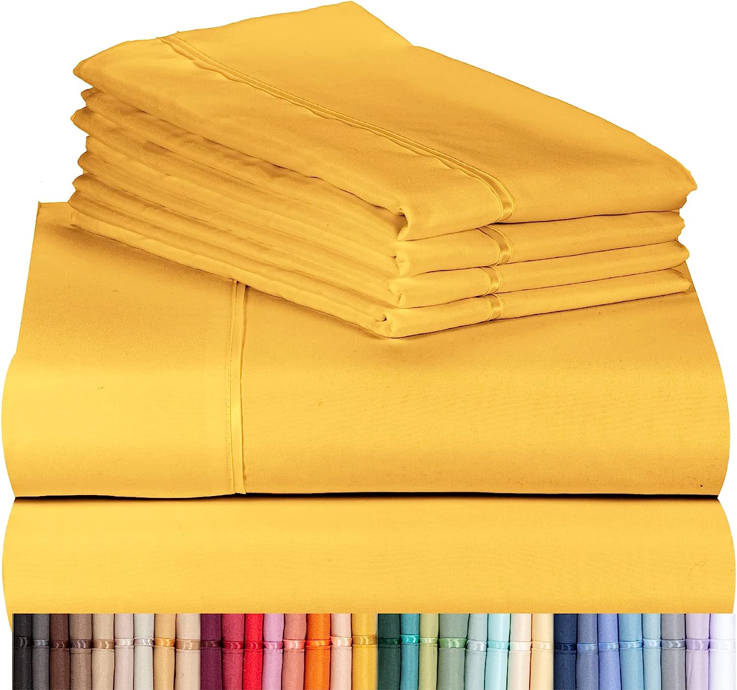 LuxClub 6 PC California King Size Sheet Set Bamboo Sheets Deep Pockets 18" Eco Friendly Wrinkle Free Cooling Sheets Machine Washable Hotel Bedding Silky Soft - Medallion Gold California King