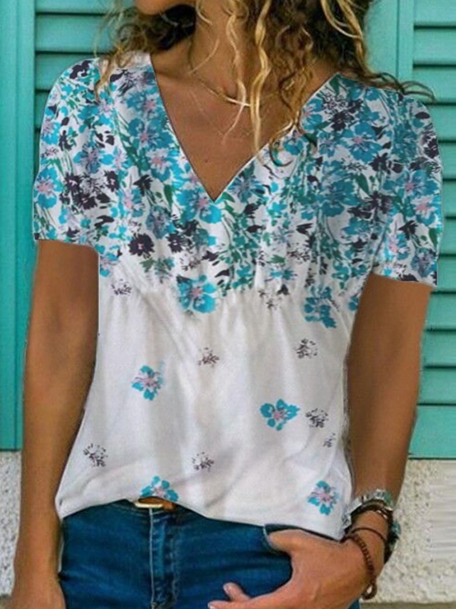 Casual Floral Print Short-Sleeve T-Shirt