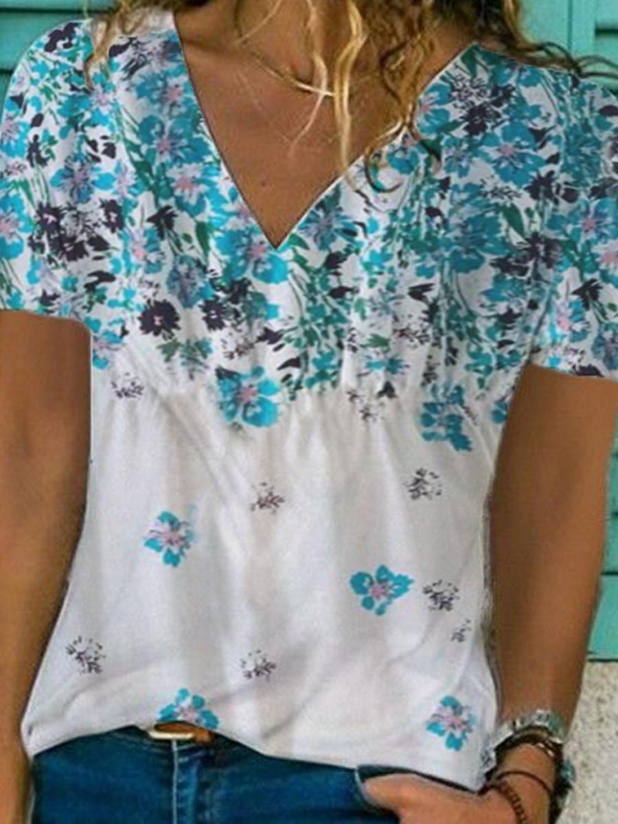 Casual Floral Print Short-Sleeve T-Shirt