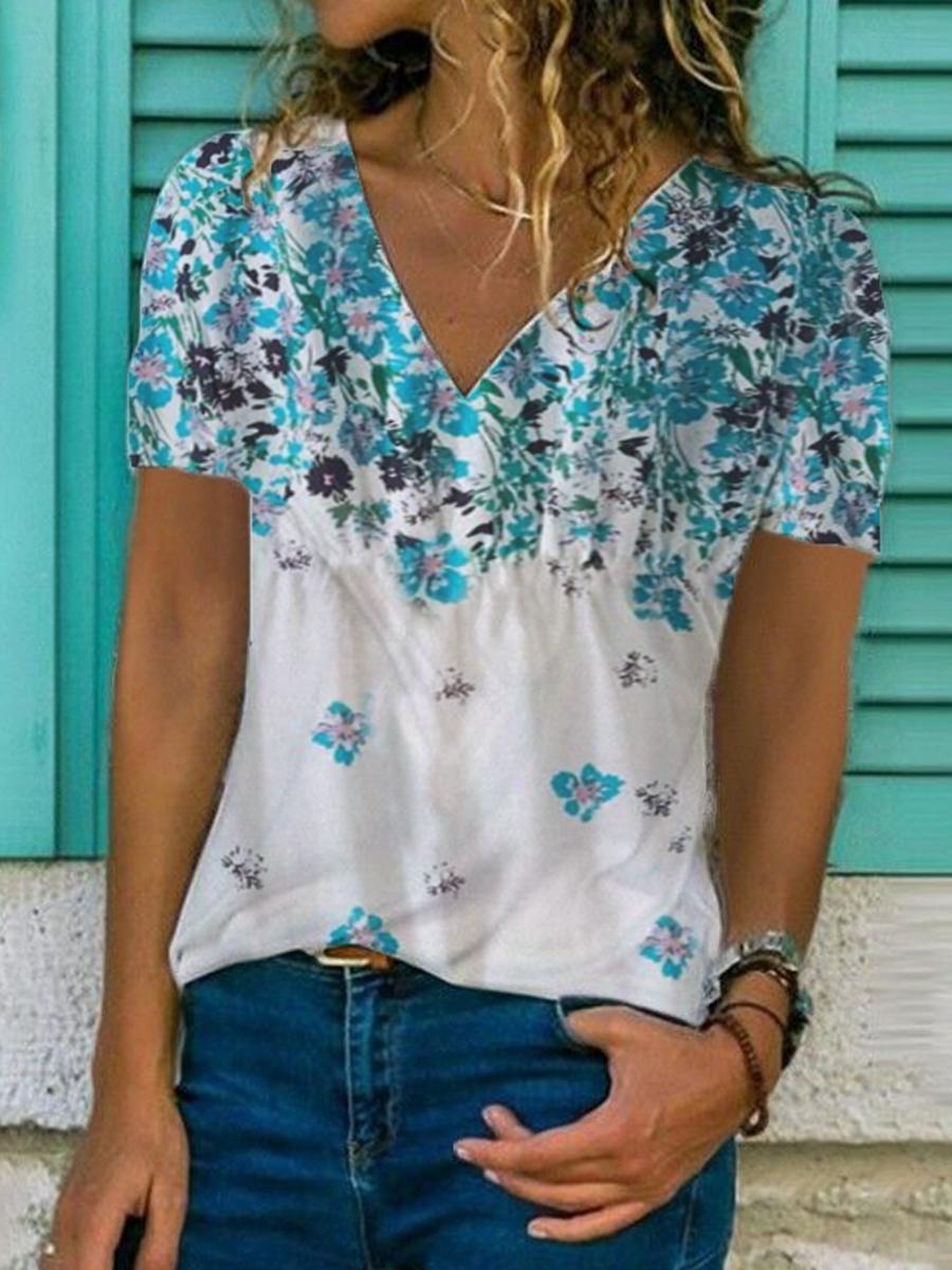 Casual Floral Print Short-Sleeve T-Shirt