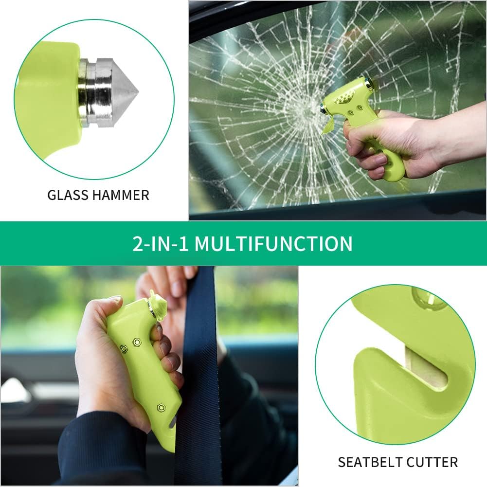 MOTORBUDDY 2-Pack Car Safety Hammer, Auto Emergency Escape Hammer with Window Breaker and Seat Belt Cutter, Emergency Escape Tool for Car Accidents, Glow in The Dark