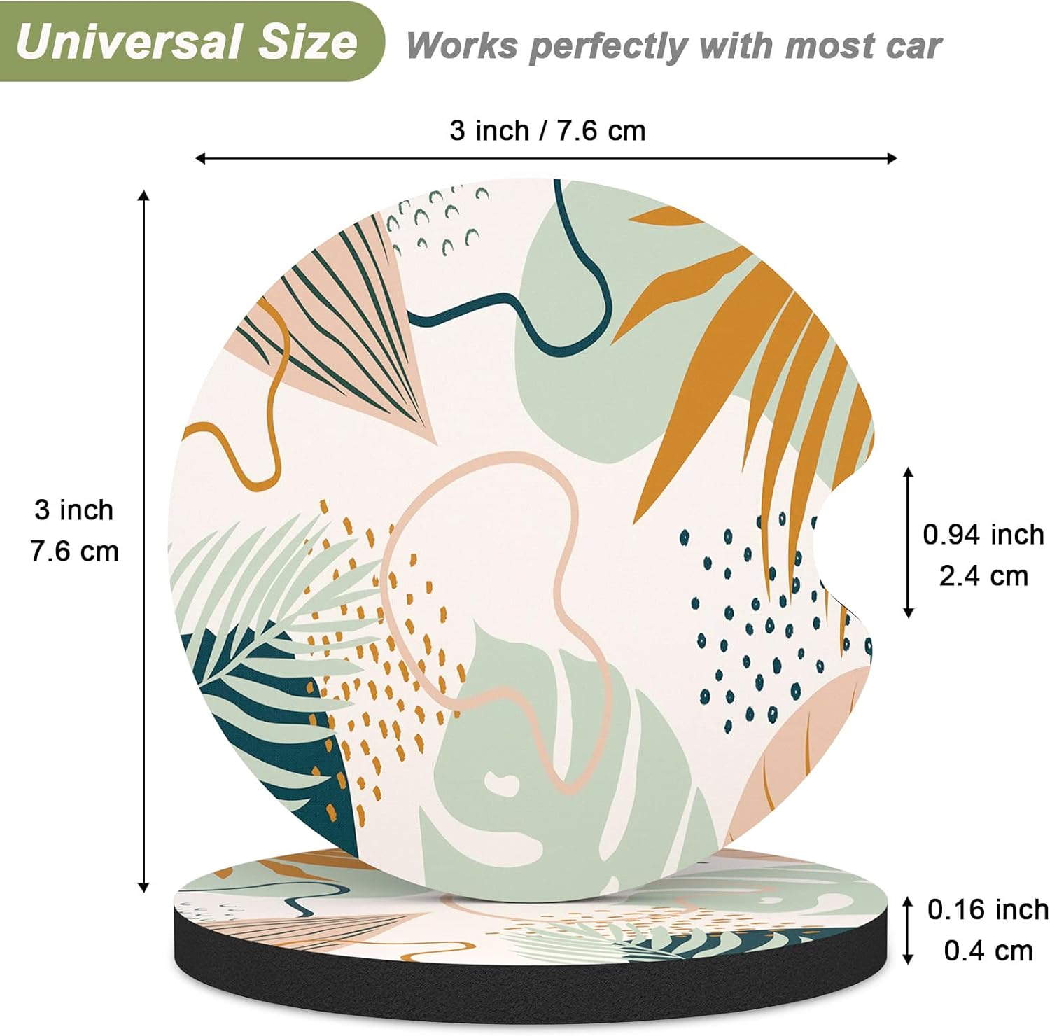 Nipichsha Car Cup Holder Coasters, Car Coasters for Cup Holders, 2 Pack Anti Slip Insert Coasters, Rubber Car Cup Mat with A Finger Notch, Cute Car Interior Accessories for Women Men(Boho Leaves)
