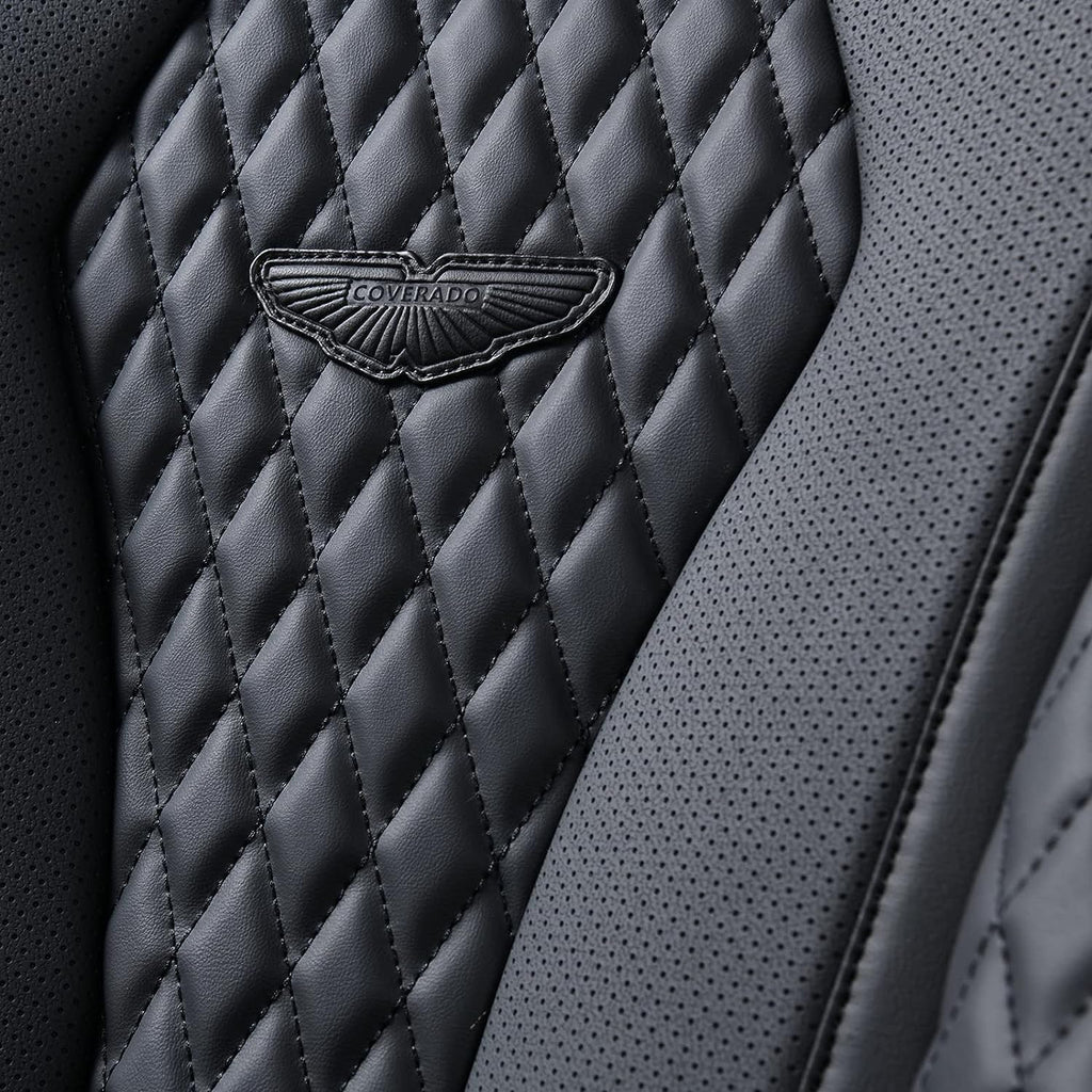 Coverado Leather Seat Covers Front, 2-Pack Universal Seat Covers for Cars, Waterproof Luxury Leatherette Car Seat Cushions, Auto Car Seats Protectors, Driver Seat Covers Fit for Most Vehicles Black
