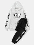 mens japanese anime figure graphic 100% cotton street hoodies two pieces outfits