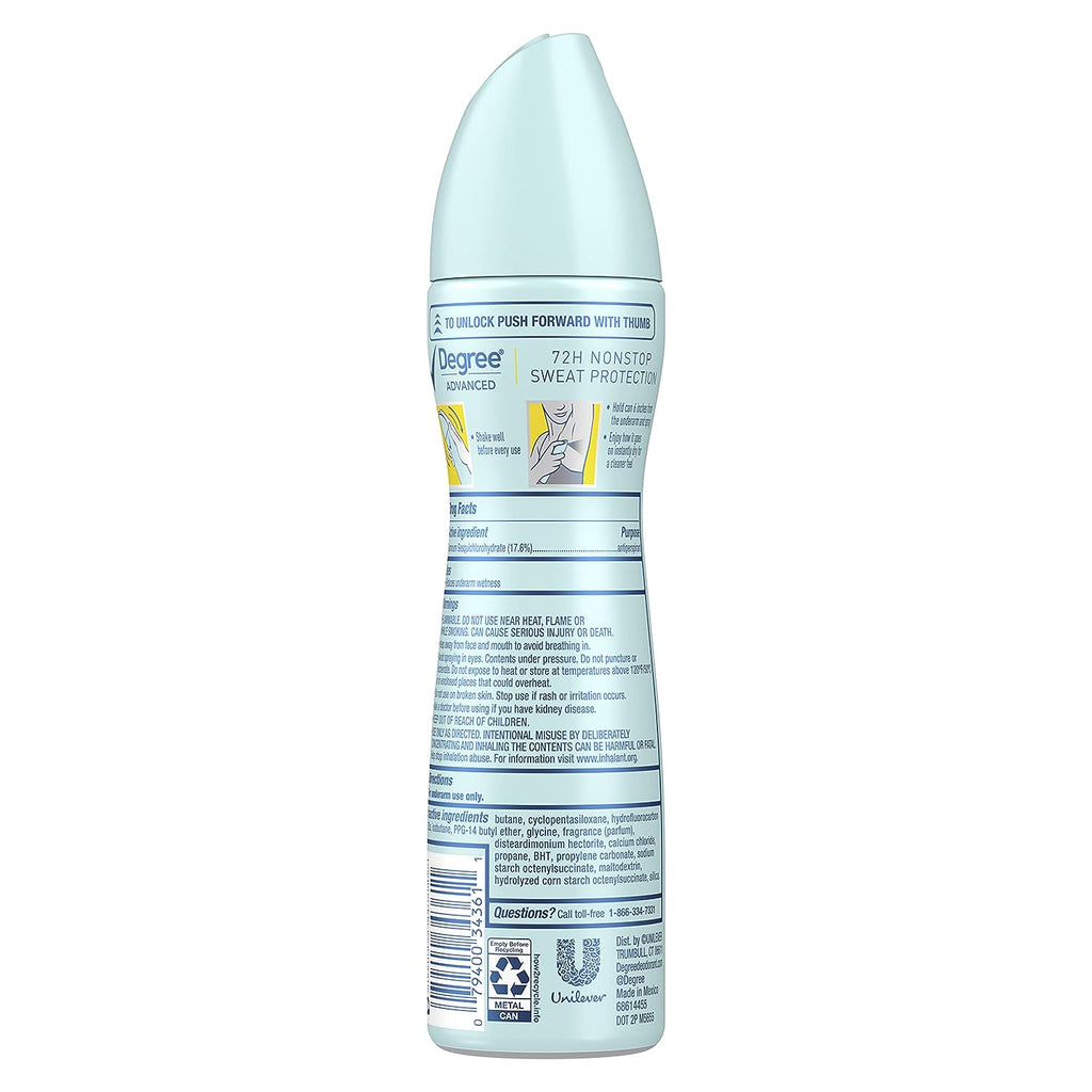 Degree Advanced Antiperspirant Deodorant Dry Spray 72-Hour Sweat and Odor Protection Fresh Energy Deodorant Spray For Women With MotionSense Technology 3.8 oz, Pack of 4 , Blue