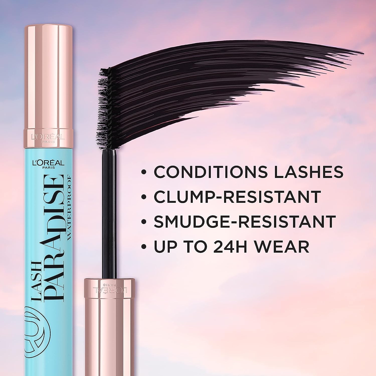 L'Oreal Paris Makeup Lash Paradise Waterproof Mascara, Voluptuous Volume, Intense Length, Feathery Soft Full Lashes, No Smudging, No Clumping, Black, 0.25 Fl Oz (Pack of 1) Packaging May Vary