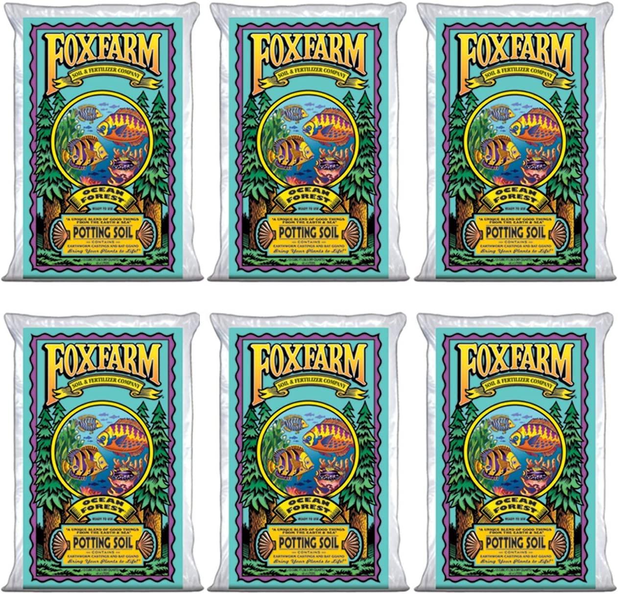 FOXFARM FX14000 Ocean Forest Indoor/Outdoor Garden Potting Soil Bags 6.3-6.8 pH, 1.5 Cubic Feet, 40 pounds for Plants (6 Pack