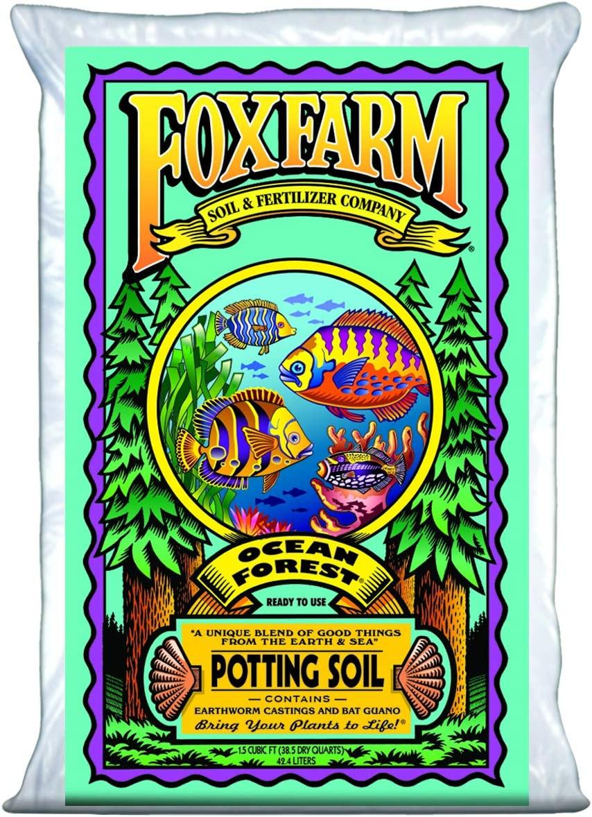 Foxfarm FX14000 Ocean Forest Indoor/Outdoor Garden Potting Soil Bags 6.3-6.8 pH, 1.5 Cubic Feet, 40 pounds for Plants (5 Pack)