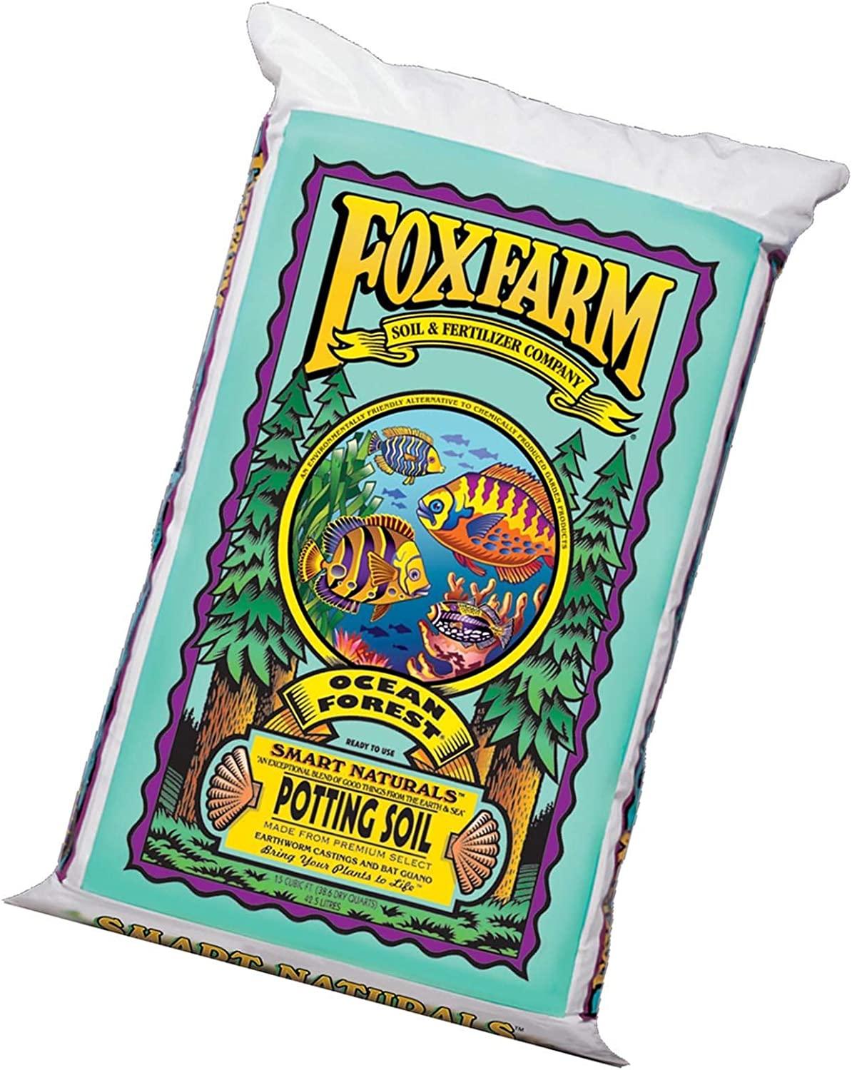 Foxfarm FX14000 Ocean Forest Indoor/Outdoor Garden Potting Soil Bags 6.3-6.8 pH, 1.5 Cubic Feet, 40 pounds for Plants (5 Pack)