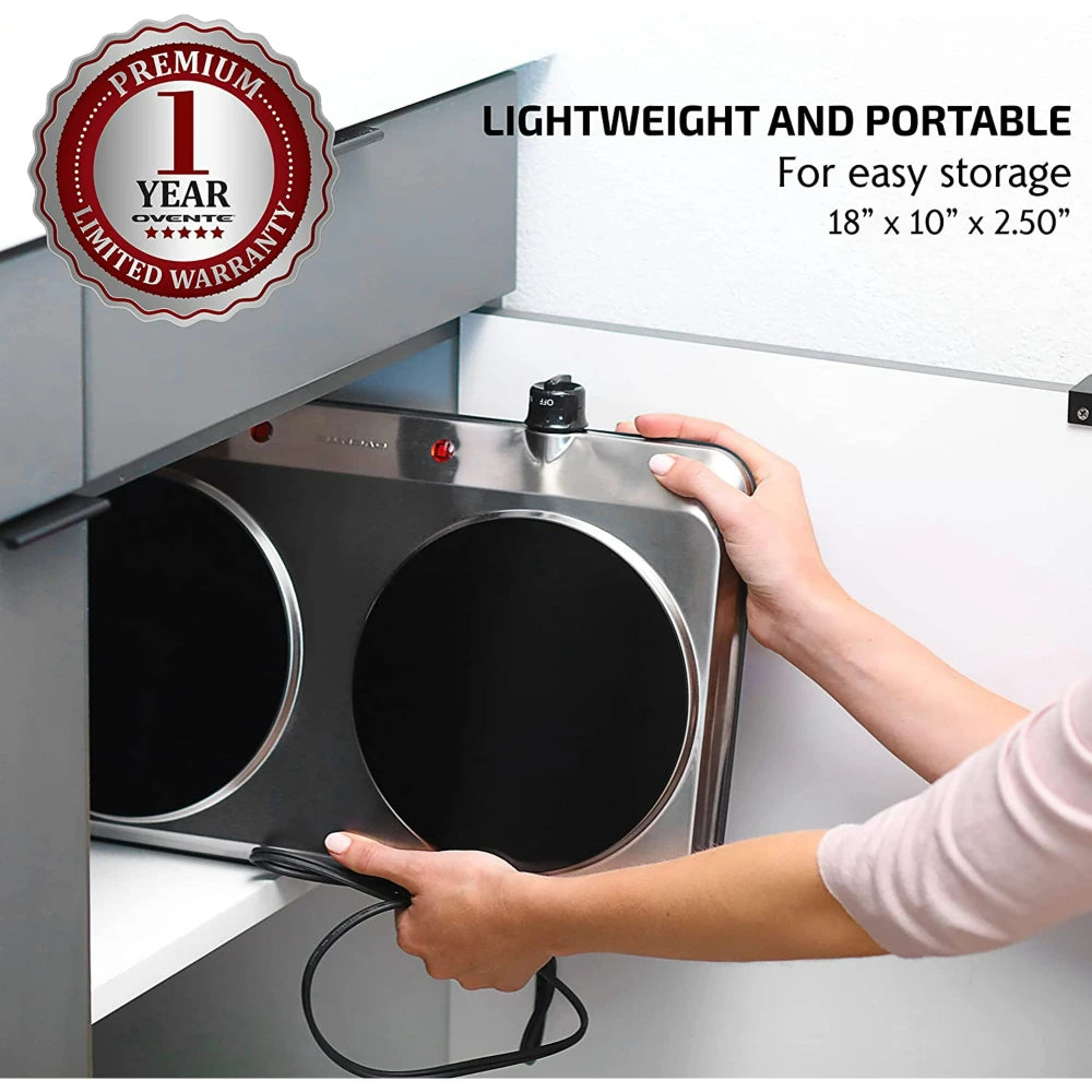 Electric Double Infrared Burner 7.5 Inch Ceramic Glass Hot Plates Cooktop, 1500W Portable Countertop Stove with 6 Level