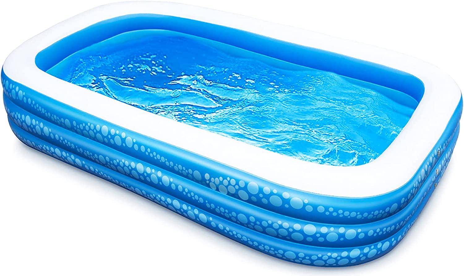 inflatable swimming pool, hesung 118" x 69" x 21" full-sized family kiddie blow up pool for kids, adults, baby, children, thick wear-resistant big above ground, garden, backyard water party for age 3+