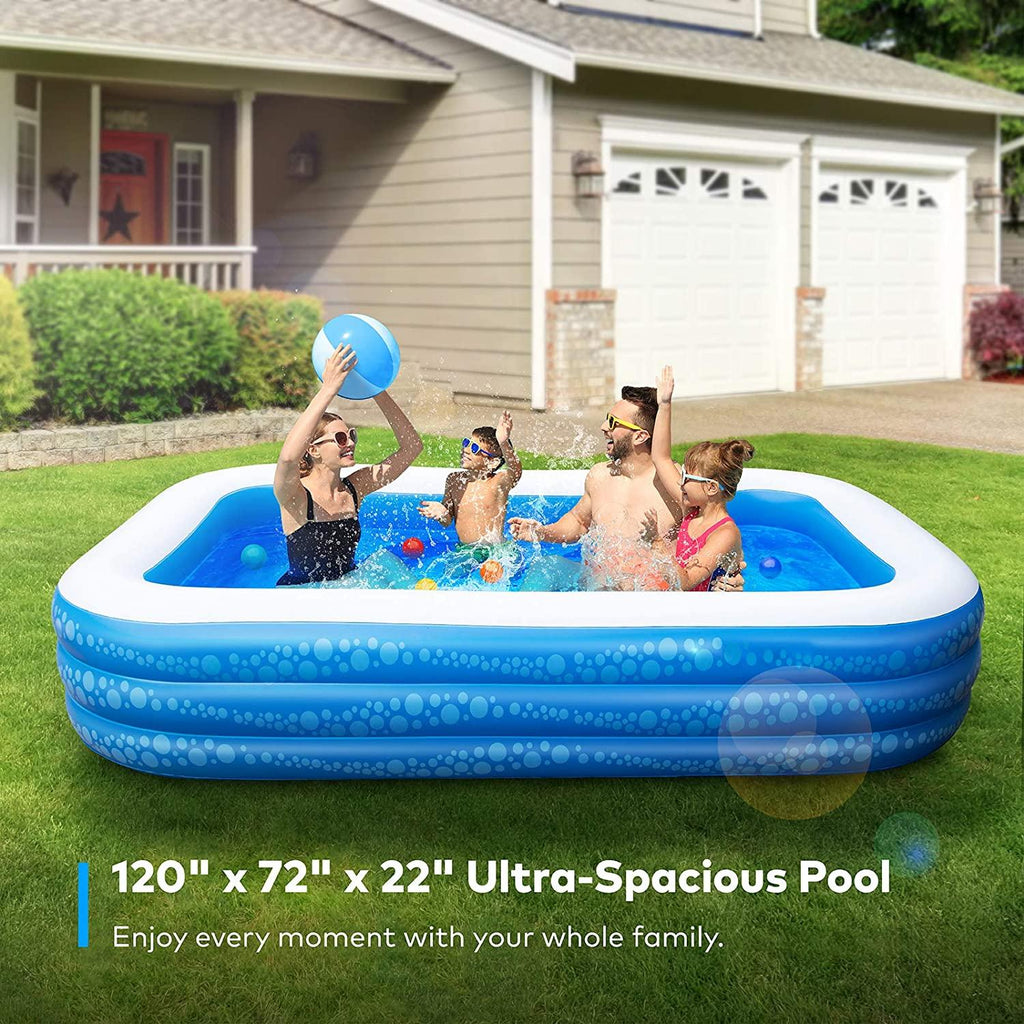 inflatable swimming pool, hesung 118" x 69" x 21" full-sized family kiddie blow up pool for kids, adults, baby, children, thick wear-resistant big above ground, garden, backyard water party for age 3+