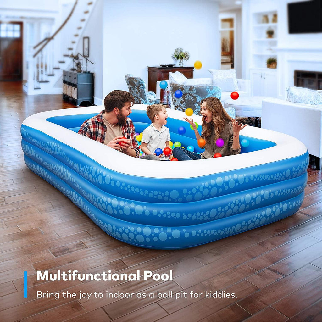 inflatable swimming pool, hesung 118" x 69" x 21" full-sized family kiddie blow up pool for kids, adults, baby, children, thick wear-resistant big above ground, garden, backyard water party for age 3+