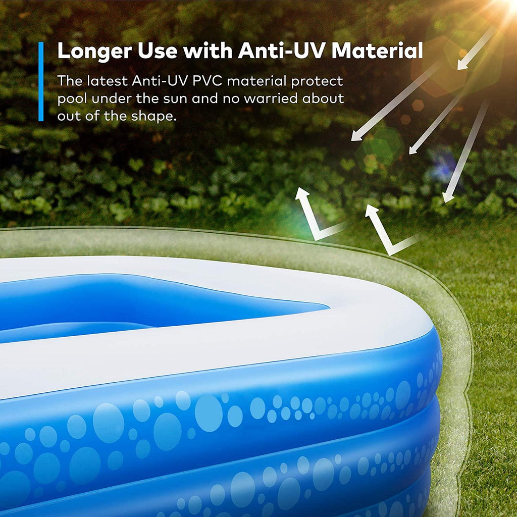 inflatable swimming pool, hesung 118" x 69" x 21" full-sized family kiddie blow up pool for kids, adults, baby, children, thick wear-resistant big above ground, garden, backyard water party for age 3+