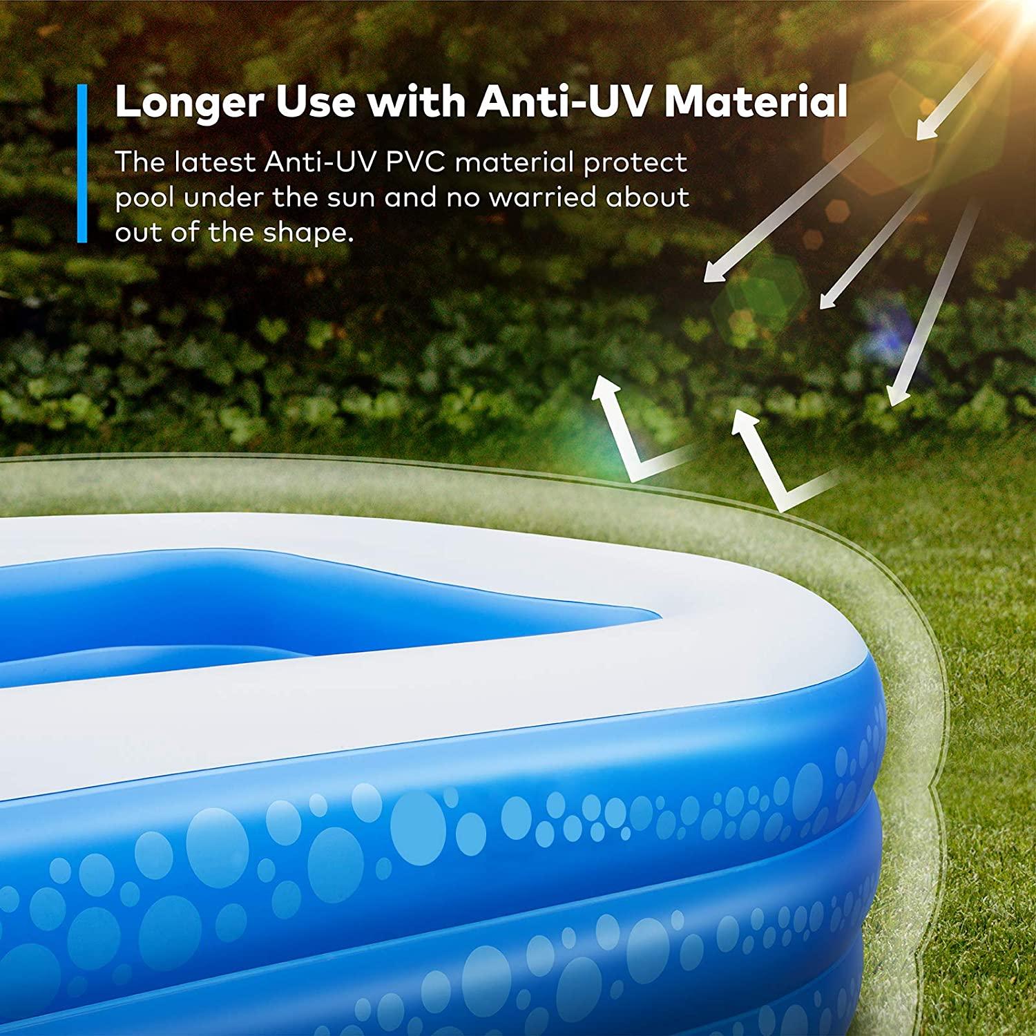 inflatable swimming pool, hesung 118" x 69" x 21" full-sized family kiddie blow up pool for kids, adults, baby, children, thick wear-resistant big above ground, garden, backyard water party for age 3+