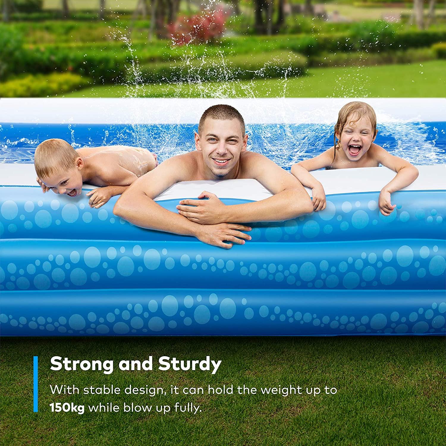 inflatable swimming pool, hesung 118" x 69" x 21" full-sized family kiddie blow up pool for kids, adults, baby, children, thick wear-resistant big above ground, garden, backyard water party for age 3+