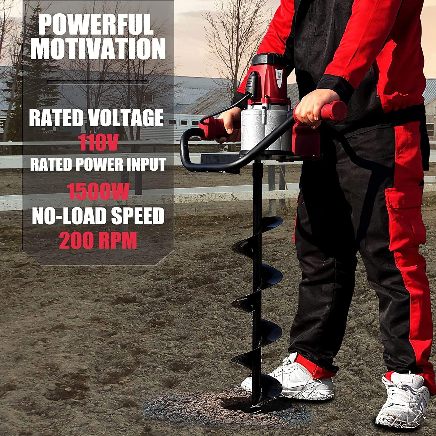 JACKCHEN Electric Post-Hole Digger with StoraBag, Earth Auger Drill, 6-Inch with 4-inch Auger Bit Earth Auger with Carry Bag