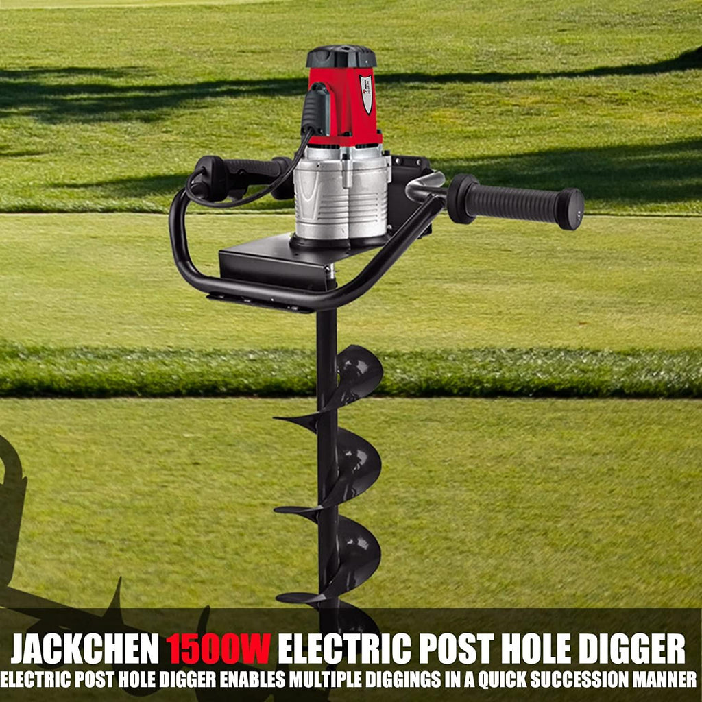 JACKCHEN Electric Post-Hole Digger with StoraBag, Earth Auger Drill, 6-Inch with 4-inch Auger Bit Earth Auger with Carry Bag