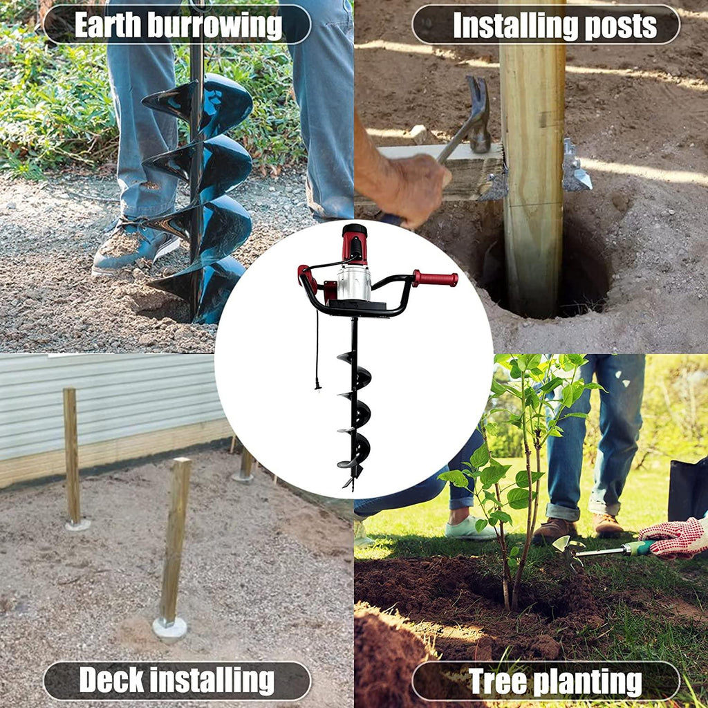 JACKCHEN Electric Post-Hole Digger with StoraBag, Earth Auger Drill, 6-Inch with 4-inch Auger Bit Earth Auger with Carry Bag