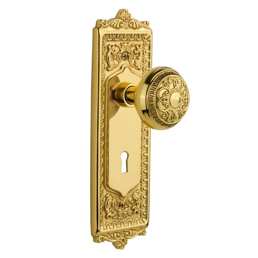Egg and Dart Plate Interior Mortise Egg and Dart Door Knob in Polished Brass