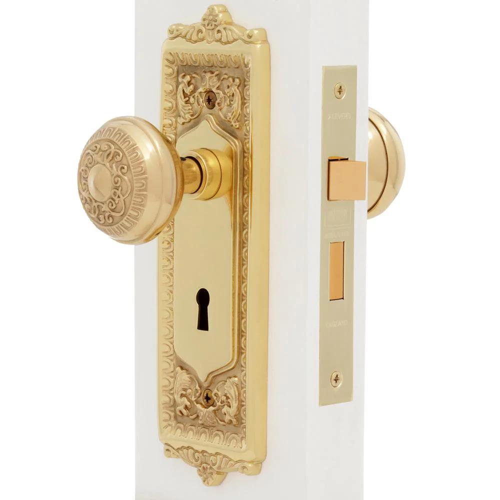 Egg and Dart Plate Interior Mortise Egg and Dart Door Knob in Polished Brass