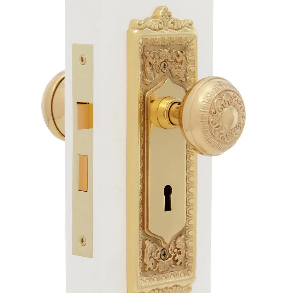 Egg and Dart Plate Interior Mortise Egg and Dart Door Knob in Polished Brass