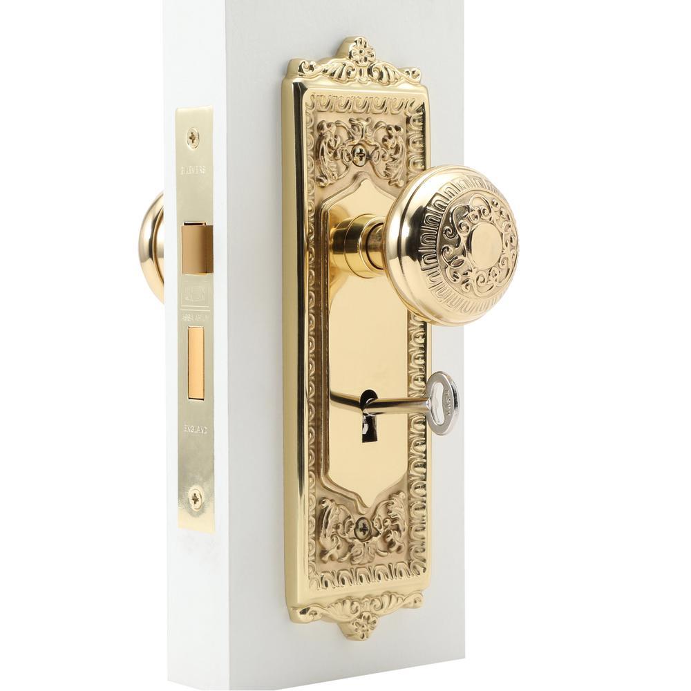 Egg and Dart Plate Interior Mortise Egg and Dart Door Knob in Polished Brass