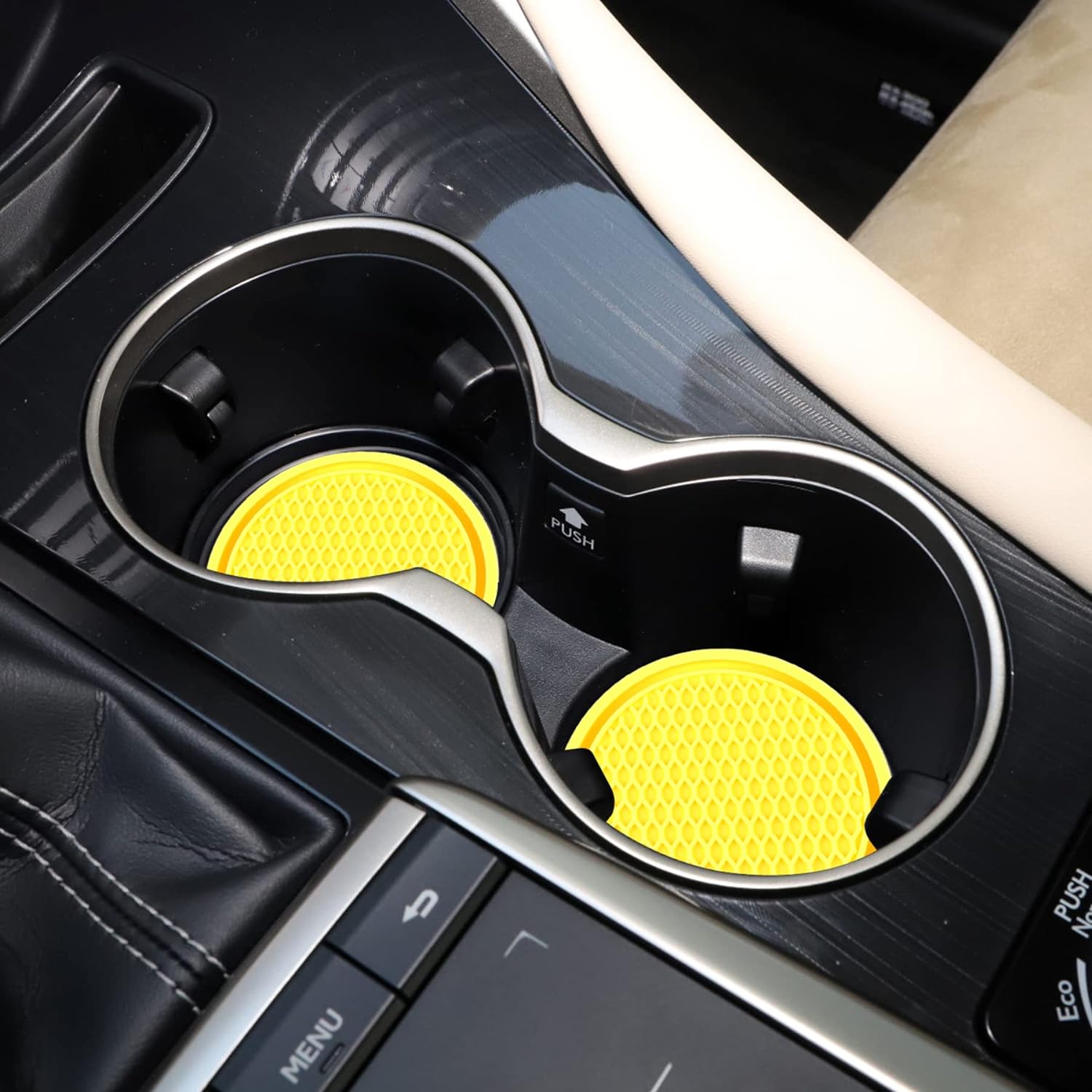 SINGARO Car Cup Coaster, 4PCS Universal Non-Slip Cup Holders Embedded in Ornaments Coaster, Car Interior Accessories, Yellow