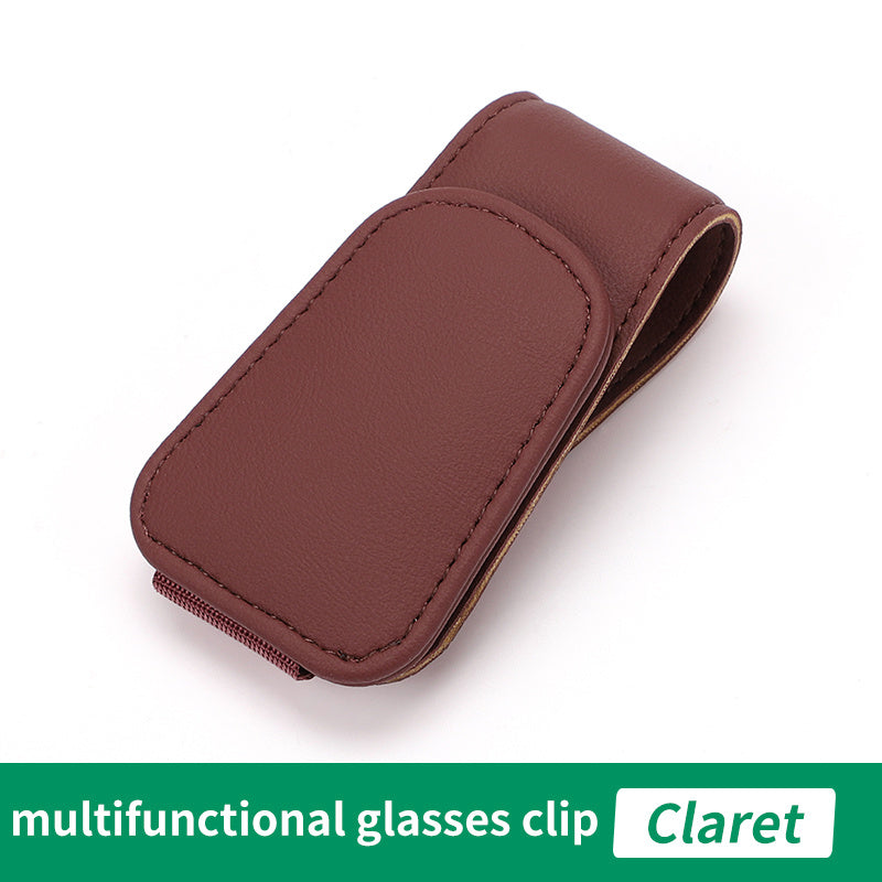 Car Visor Sunglass Holder, Magnetic PU Leather Glasses Eyeglass Hanger Clip For Car Sunglasses Holder And Ticket Card Clip For Car Visor Accessories