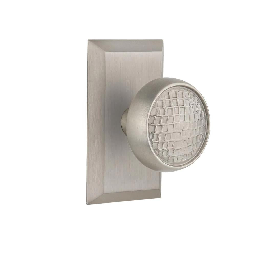 Studio Plate 2-3/8 in. Backset Satin Nickel Privacy Bed/Bath Craftsman Door Knob