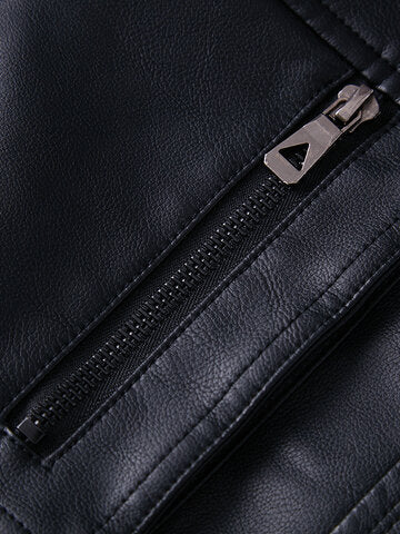 mens washed pu leather zip up pocket detachable hooded elastic hem thick jackets