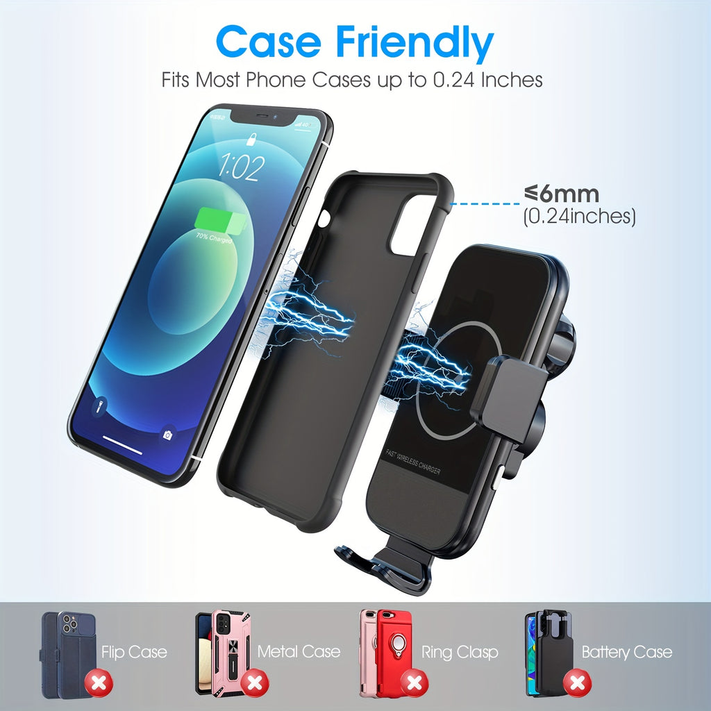 Wireless Car Charger, 15W Qi Fast Charging Auto Clamping Car Charger Phone Mount, Dashboard Air Vent Phone Holder, For  14/13/12/11/X, For Samsung For Galaxy S22+/S21/S10/Note 20