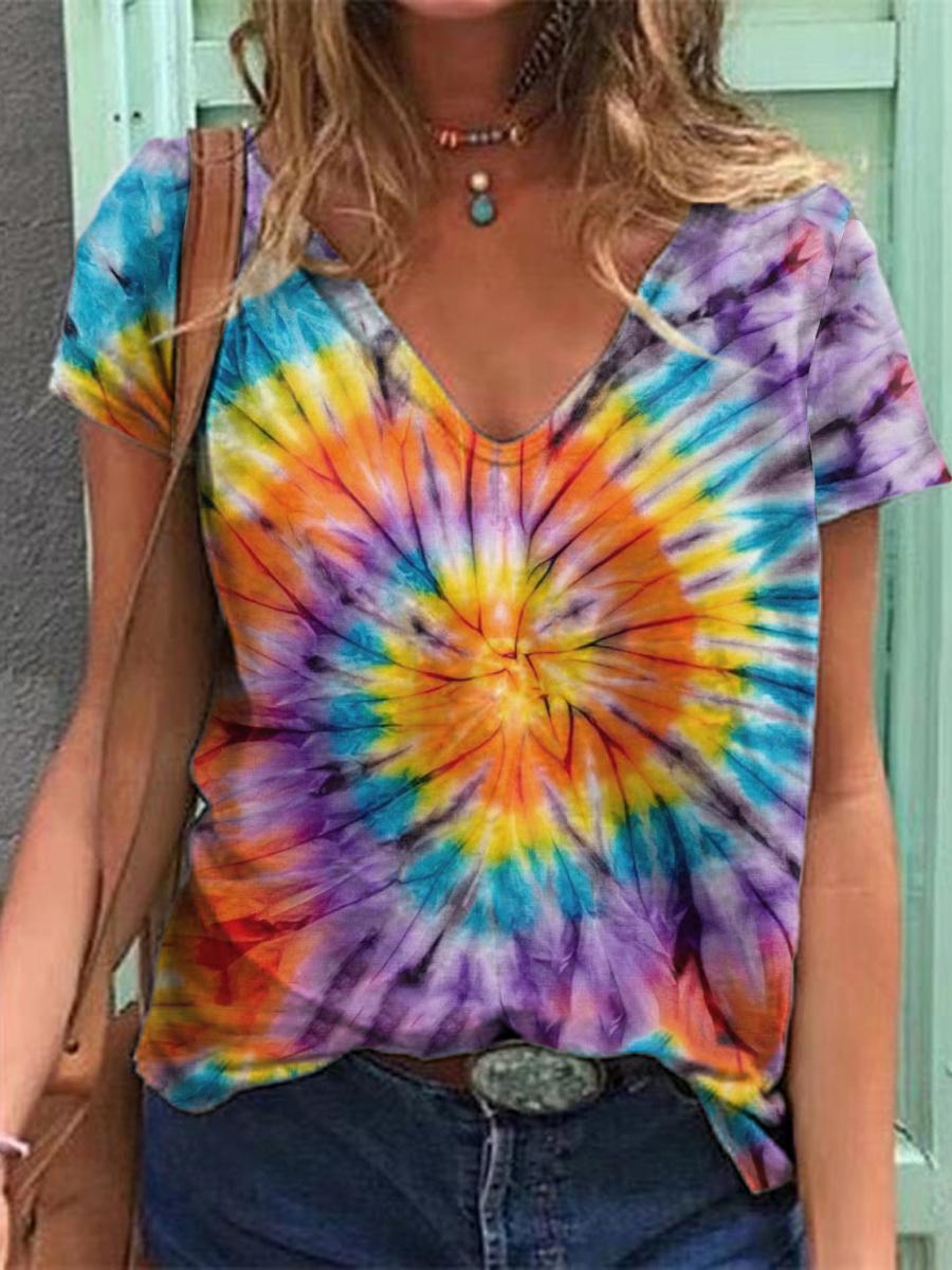 Ladies Tie Dye Printed Short Sleeve T-shirt