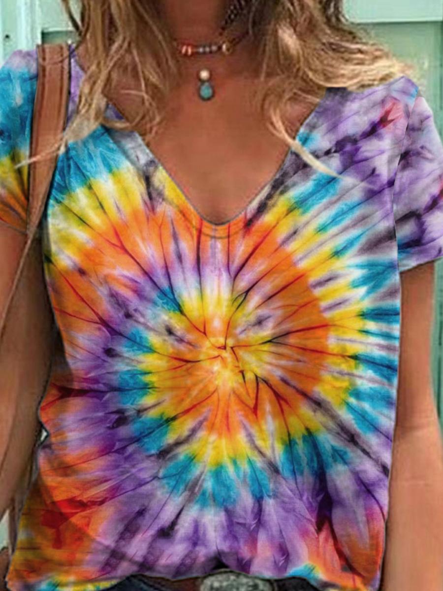 Ladies Tie Dye Printed Short Sleeve T-shirt