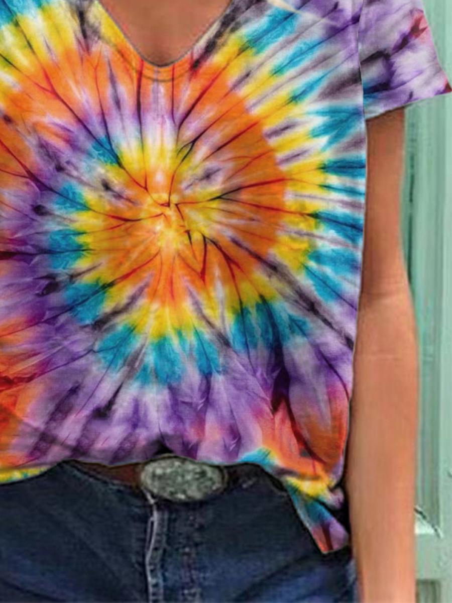 Ladies Tie Dye Printed Short Sleeve T-shirt