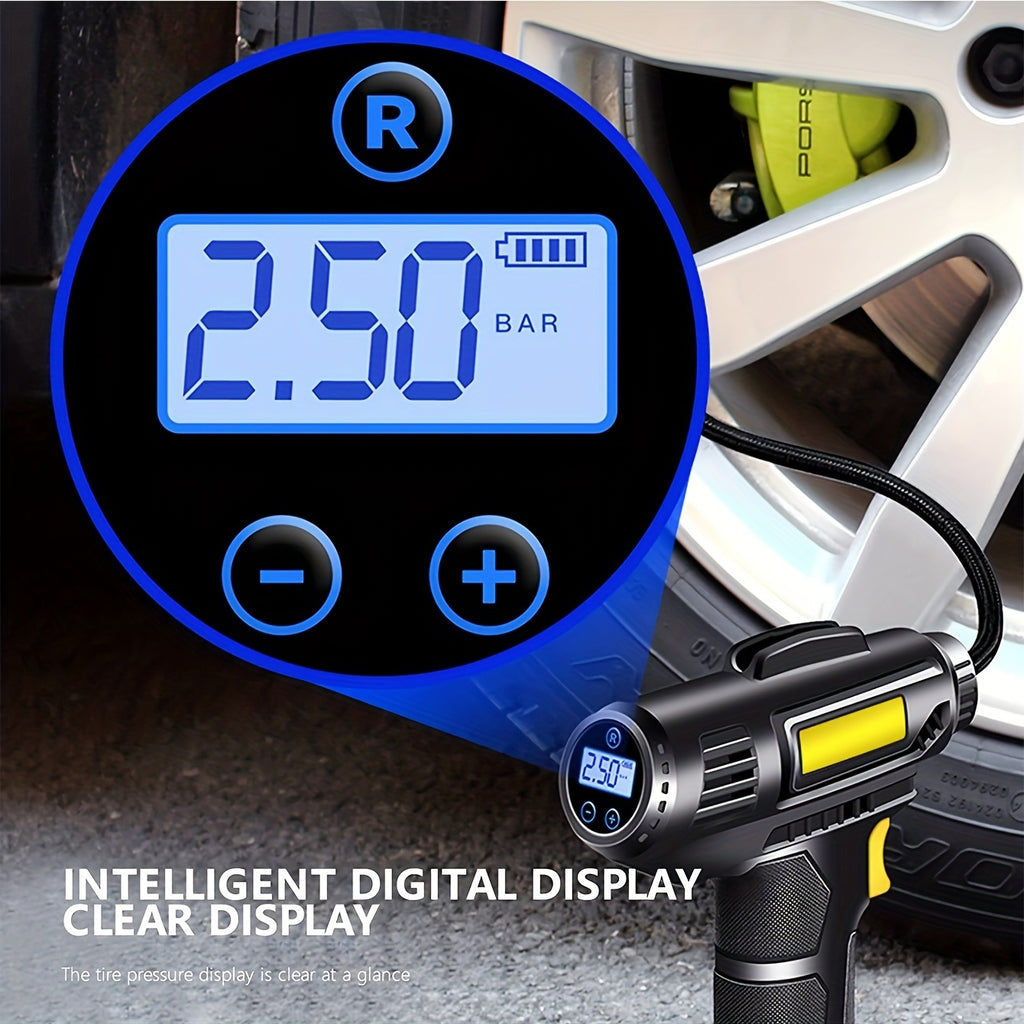 120W Portable Car Air Compressor, Wired/Wireless Handheld Car Inflatable Pump Electric, Automobiles Tire Inflator With LED Light For Car