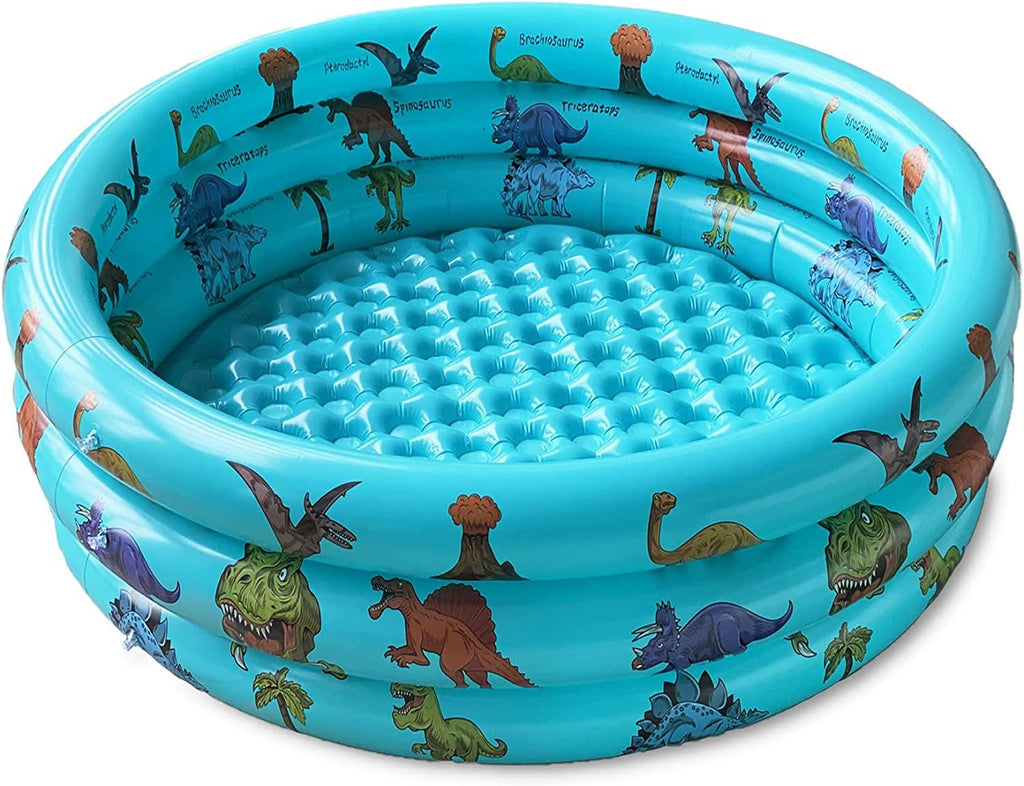 dinosaur inflatable baby pool, small swimming pool for kids, toddler blow up 3 rings round padding pool for outside and indoor, infant pool ball pit/fishing/toys play center for garden- 48”x12”