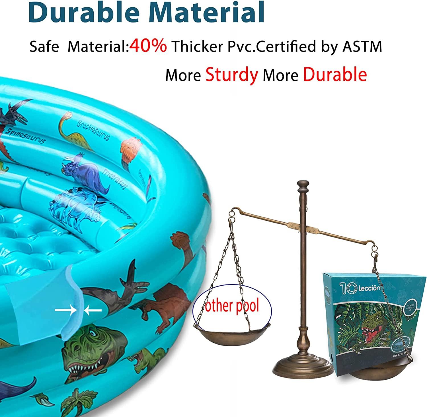 dinosaur inflatable baby pool, small swimming pool for kids, toddler blow up 3 rings round padding pool for outside and indoor, infant pool ball pit/fishing/toys play center for garden- 48”x12”