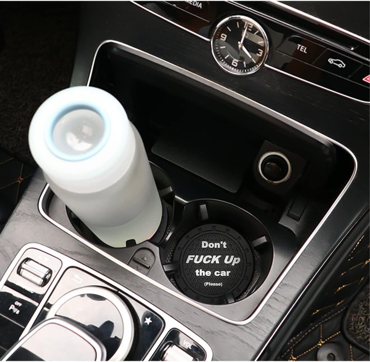 8sanlione Car Cup Coaster, 4Pcs 2.75 Inch Auto Cup Holder Insert Coasters, Non-Slip Waterproof Embedded Drink Mat, Automotive Interior Accessories for Men and Women (A Black/4PCS)