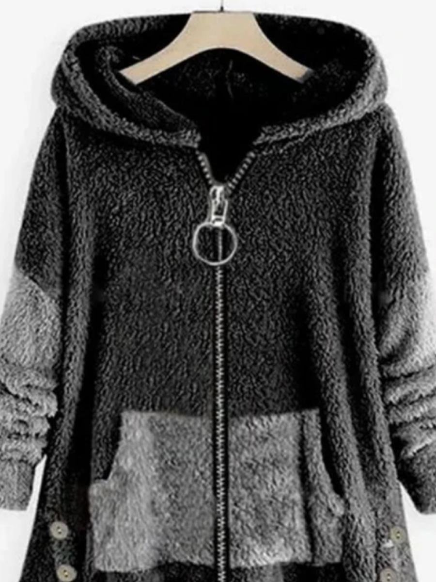 Contrasting Hooded Zipper Warm Coat