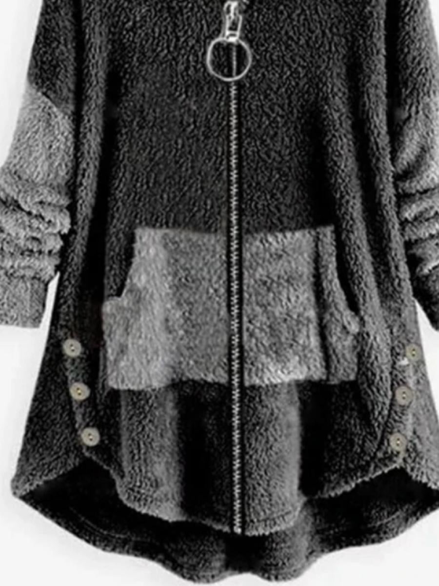 Contrasting Hooded Zipper Warm Coat