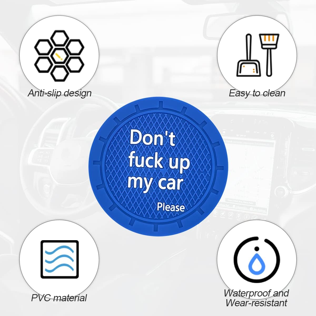 8sanlione Car Cup Coaster, 4Pcs 2.75 Inch Auto Cup Holder Insert Coasters, Non-Slip Waterproof Embedded Drink Mat, Automotive Interior Accessories for Men and Women (D Blue/4PCS)