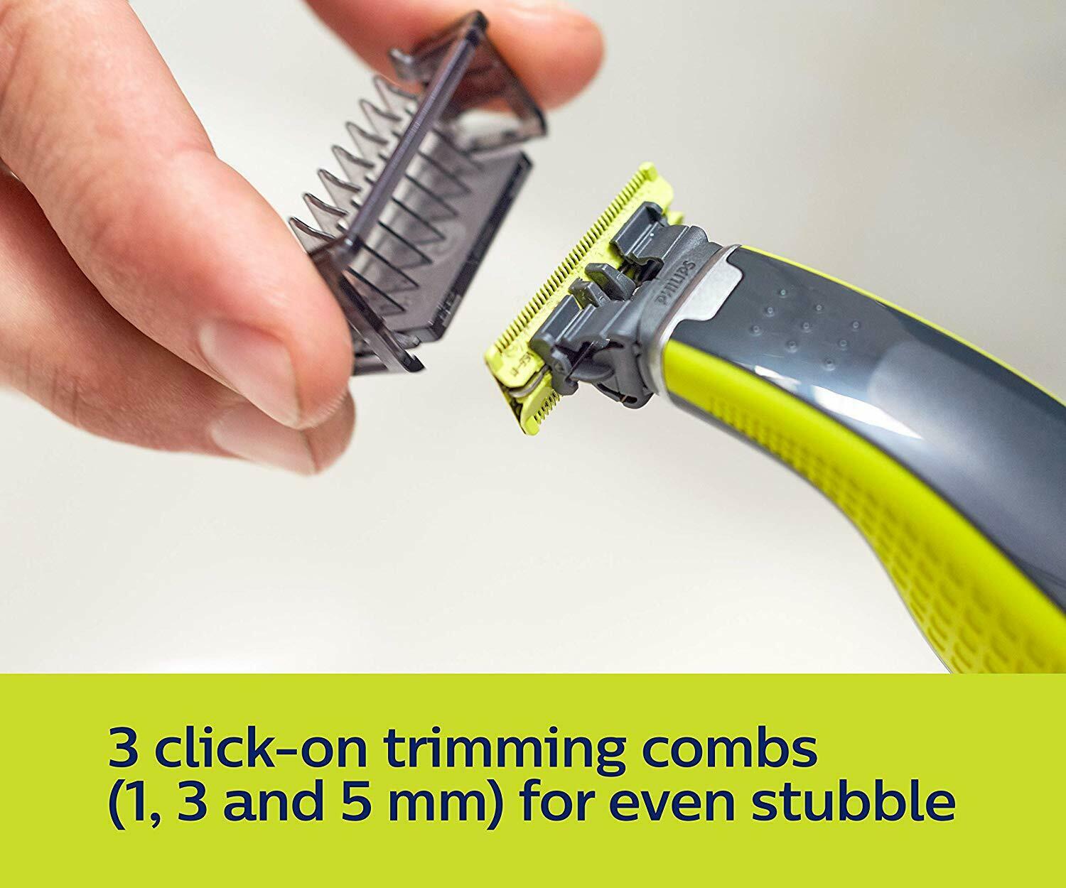 Philips QP2525/10 OneBlade Hybrid Trimmer and Shaver with 3 Trimming Combs