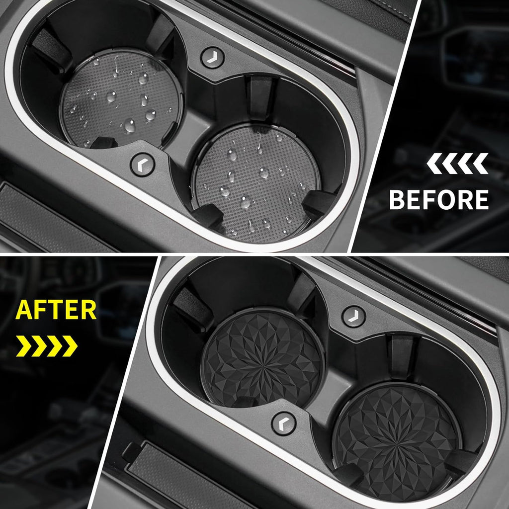 Car Cup Coaster [4 Pack] ME.FAN Silicone Car Coasters/Cup Mats - 2.75In Universal Non-Slip Recessed Car Interior Accessories - Car Cup Holder Insert Coasters Black