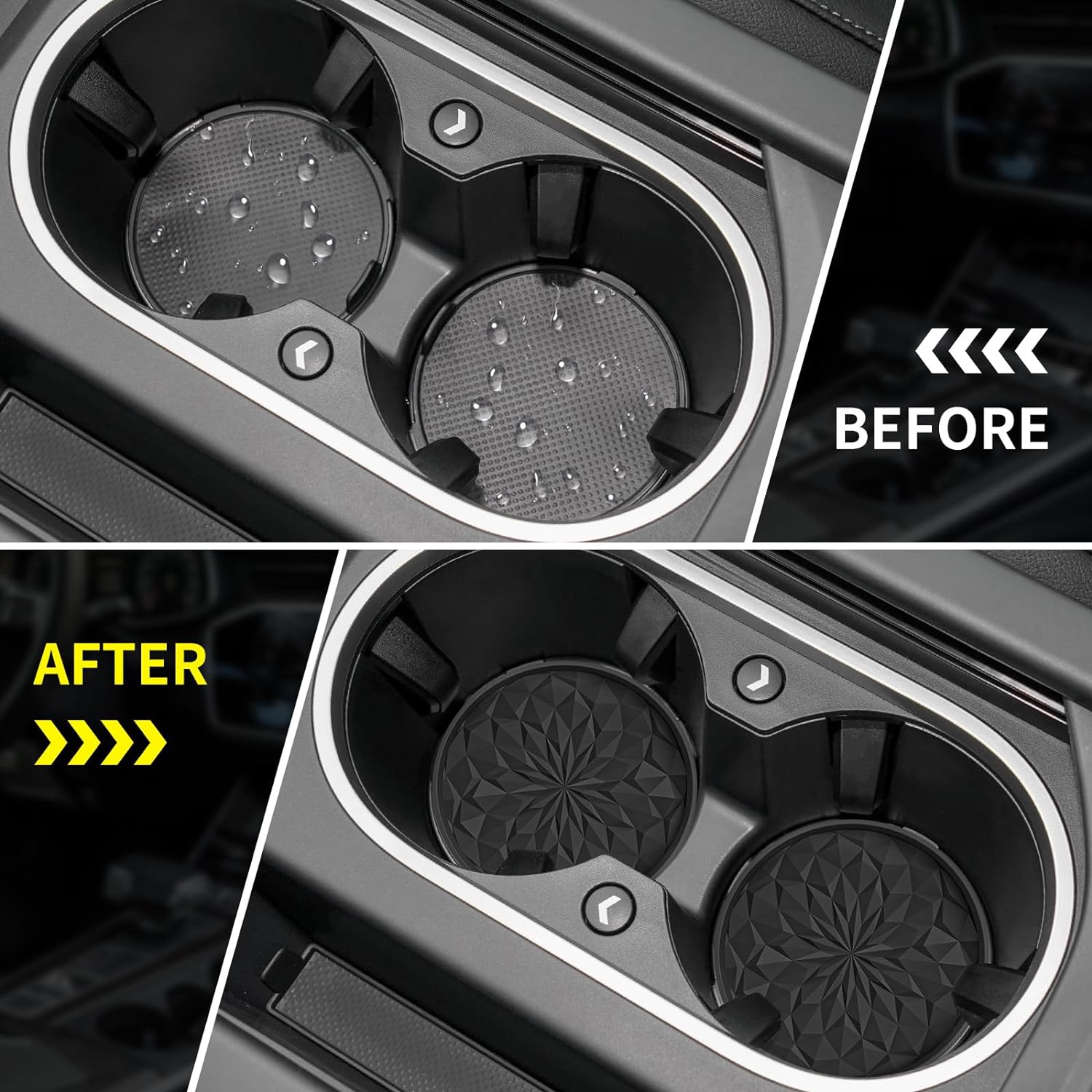 Car Cup Coaster [4 Pack] ME.FAN Silicone Car Coasters/Cup Mats - 2.75In Universal Non-Slip Recessed Car Interior Accessories - Car Cup Holder Insert Coasters Black